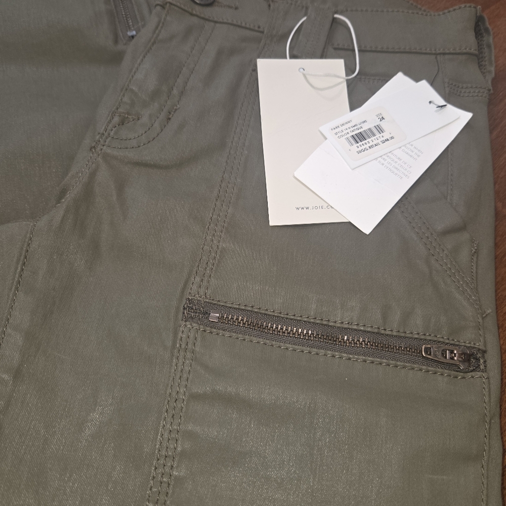 Joie Park Skinny Pants – Fatigue Green Coated (Size 24, NWT)
